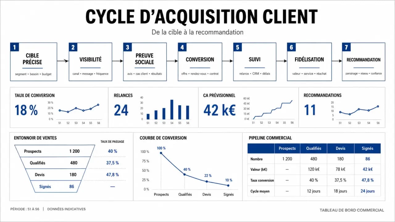 Schéma du cycle pour trouver de nouveaux clients du prospect à l’ambassadeur