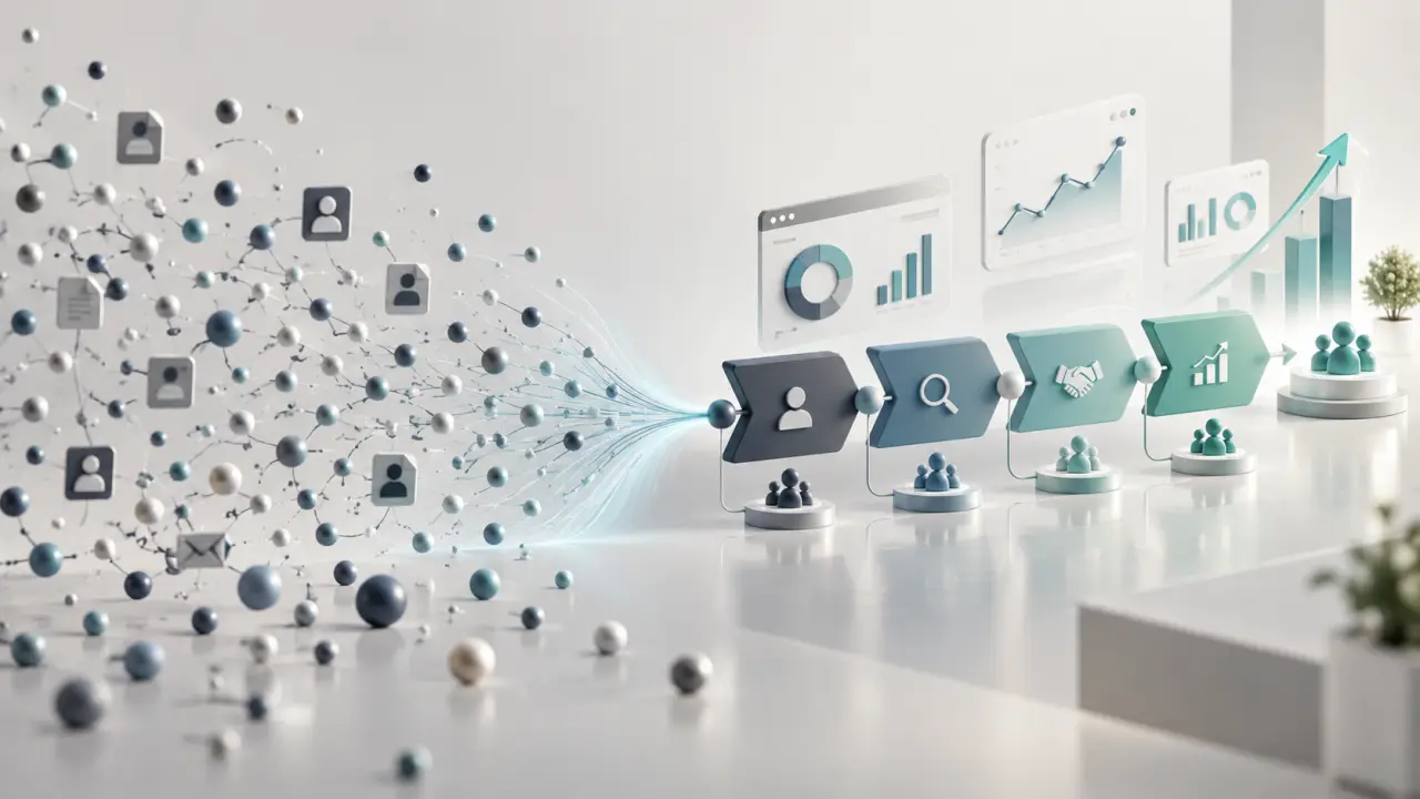Tableau de bord CRM présentant un pipeline commercial structuré