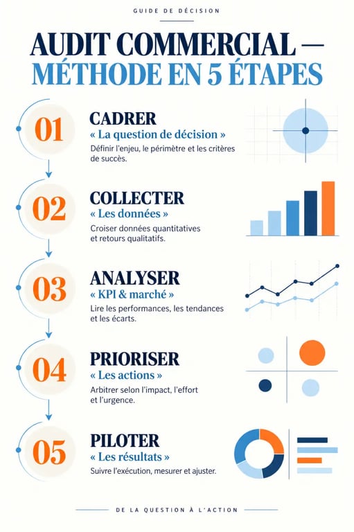 Infographie de la méthode d’audit commercial en 5 étapes