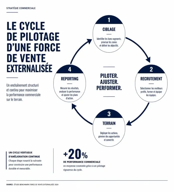 Schéma du cycle de pilotage d'une force de vente externalisée