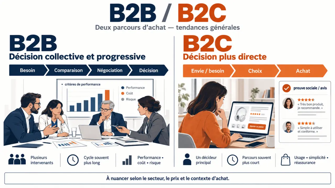 B2B et B2C : comparaison des parcours d’achat, des décideurs et des arguments commerciaux