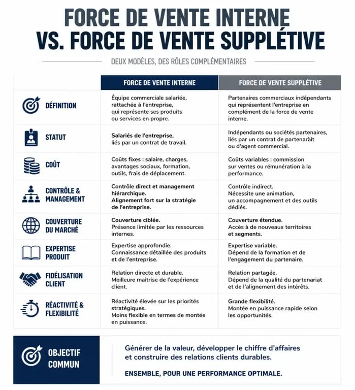 Comparatif entre force de vente interne et force de vente supplétive pour le déploiement commercial