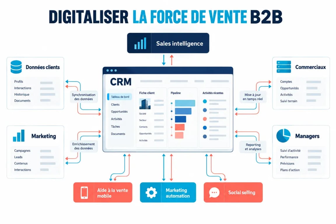 Digitalisation de la force de vente B2B et articulation des principaux outils commerciaux